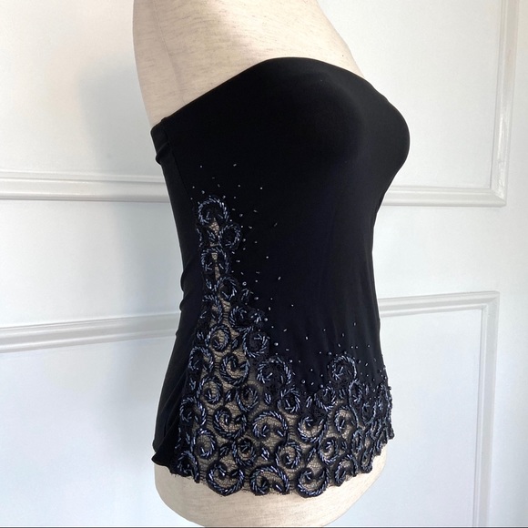 Amanda Adams Couture Black Strapless Hand Beaded Top Embroidered Lace Sz S NWOT - Picture 2 of 10